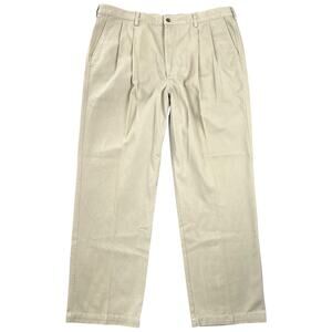 Haggar Pleated Khaki Dress Pants Tan Cotton Classic Fit Minimalist - 40x31